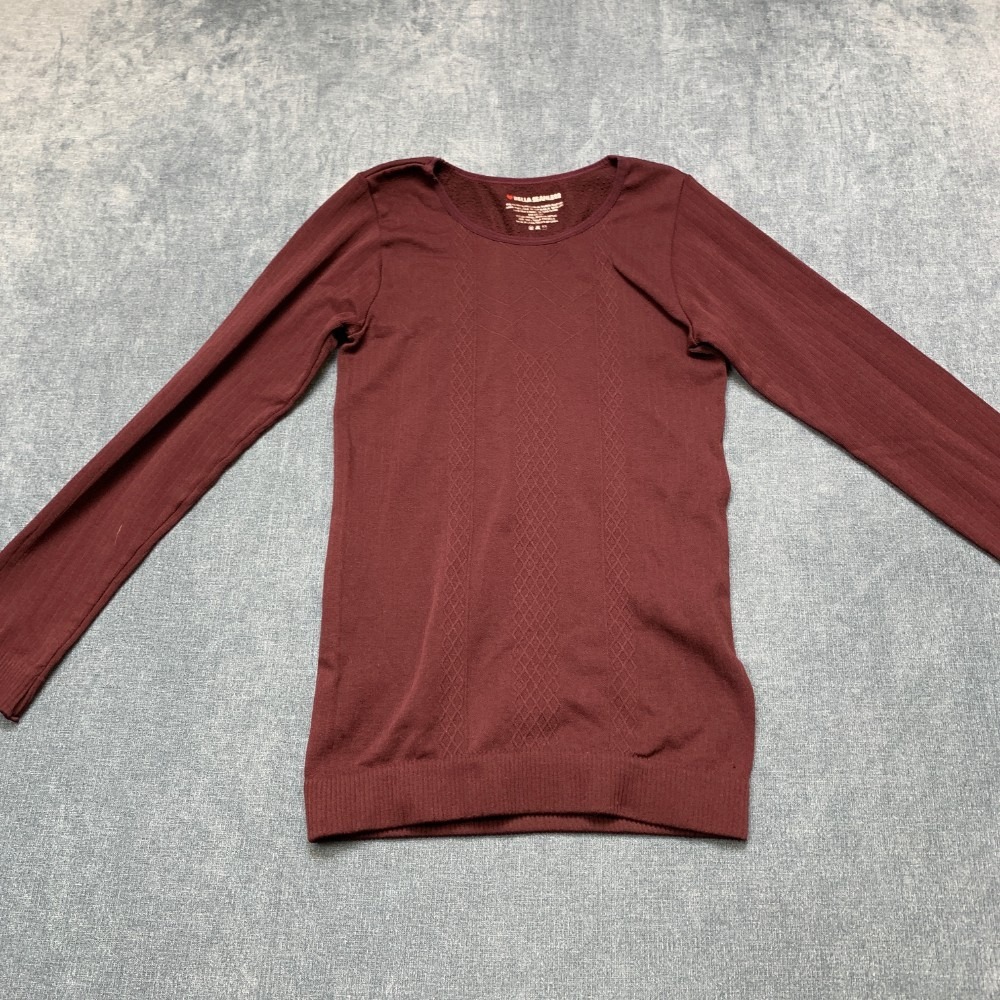 Bella Seamless Top Womens OS Maroon Stretch Textured Fleece Lined Long Sleeve